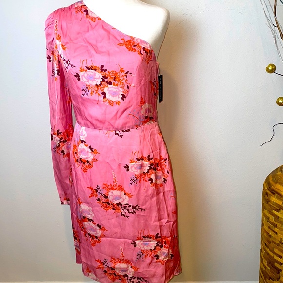 NWT Retail $455 LES RÊVERIES One-Sleeve Floral-Print Matte-Satin Mini Dress - Picture 2 of 9